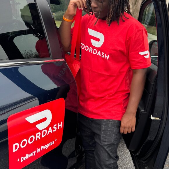 Reflective DoorDash Tshirt Food Delivery Driver (Red Black Dash T-shirt) - Picture 1 of 12
